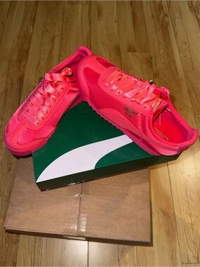 PUMA Kids Pink Roma Satin-Style Sneakers